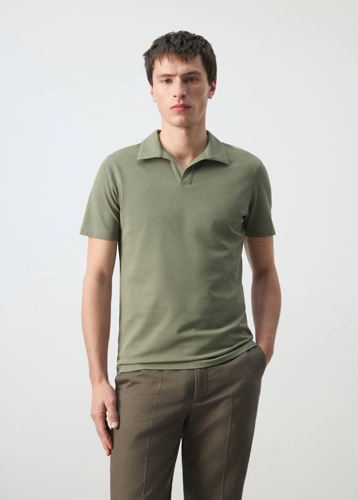 Slim fit piqué polo — Khaki