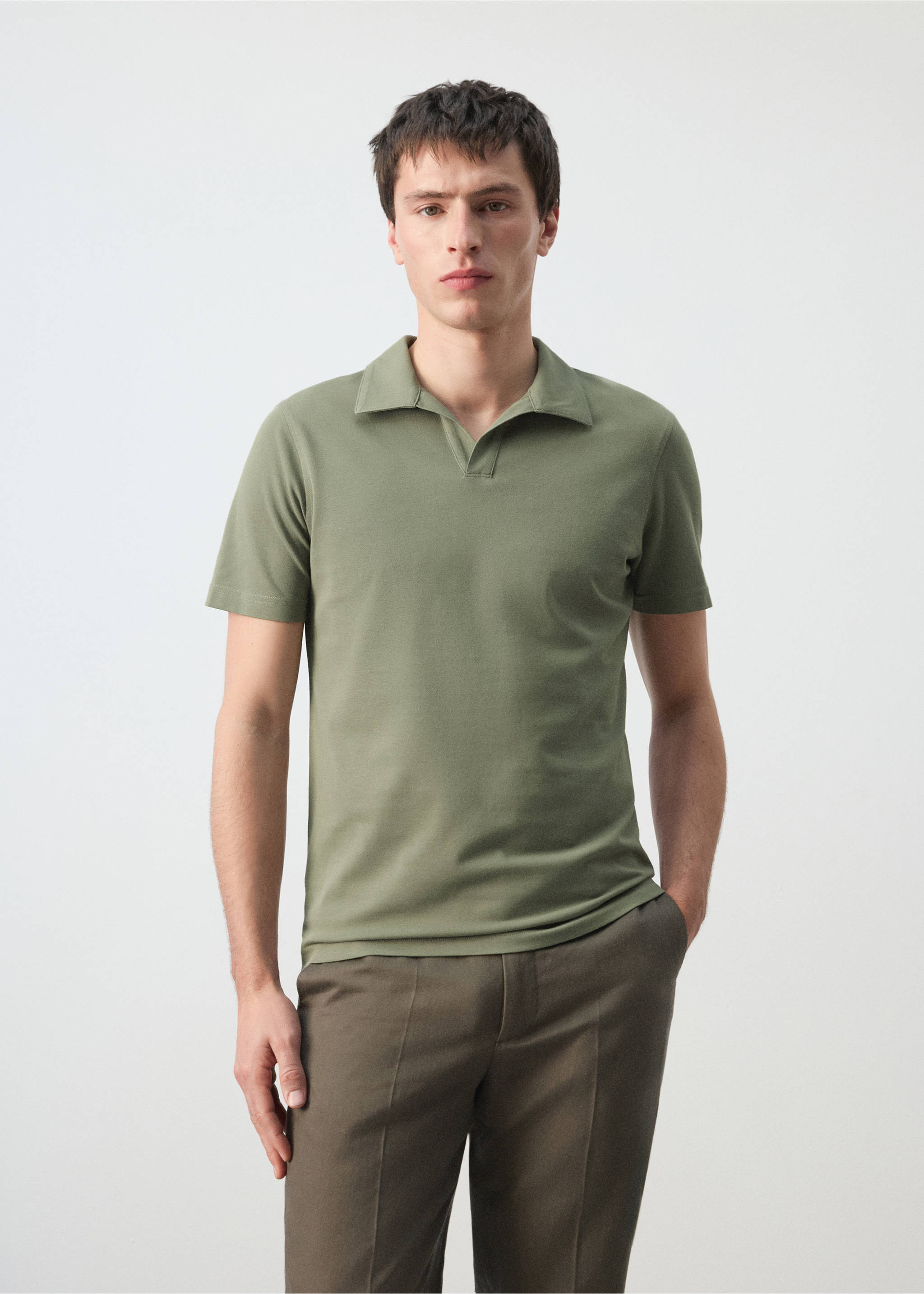 Slim fit piqué polo - Medium plane, Khaki. Ref: 27074430-00.