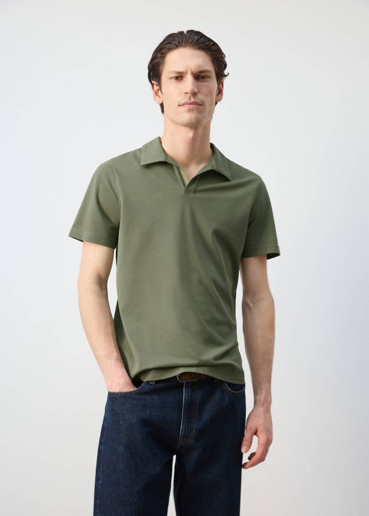 Slim fit piqué polo — Khaki