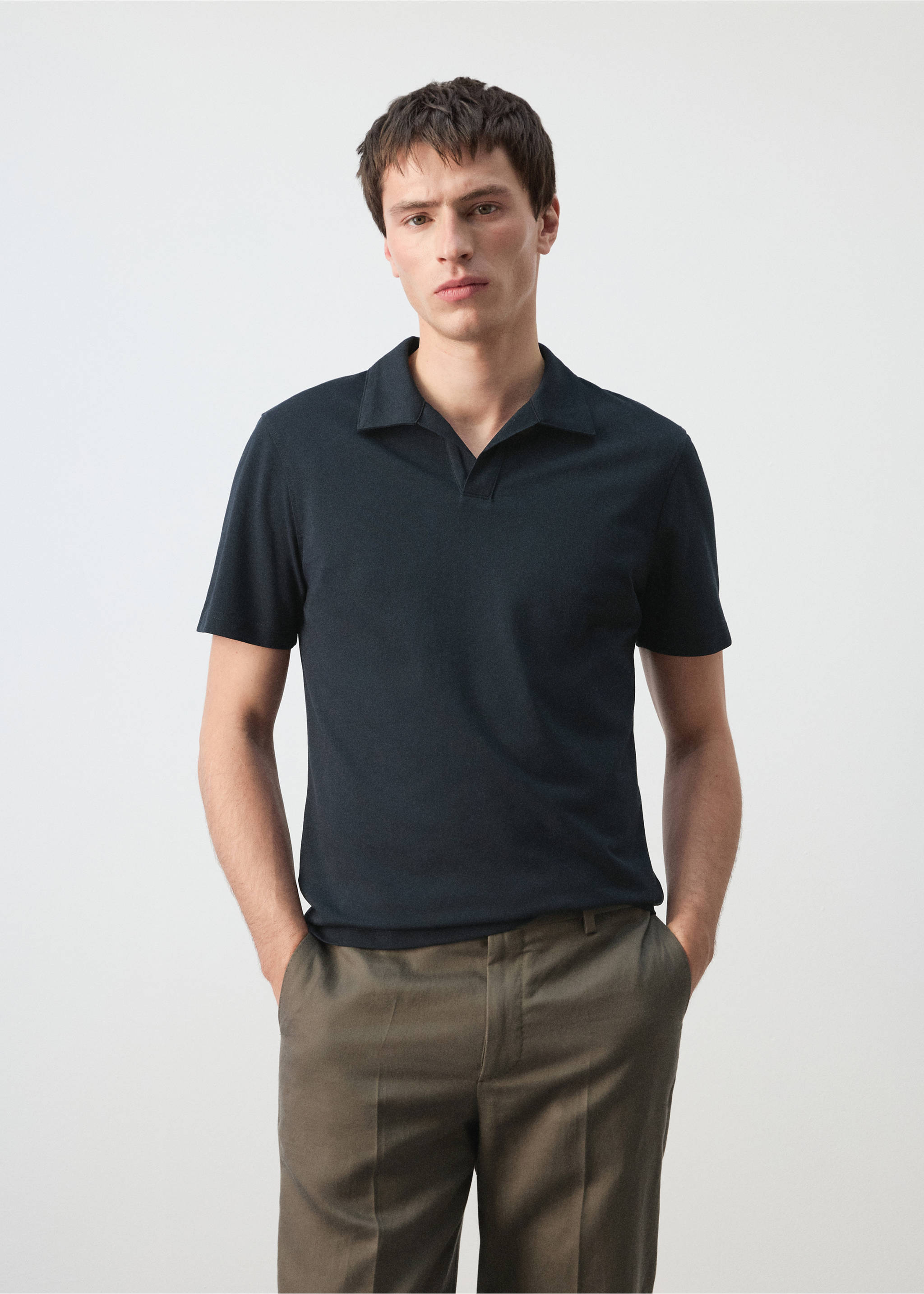 Slim fit piqué polo - Medium plane, Navy. Ref: 27074430-00.