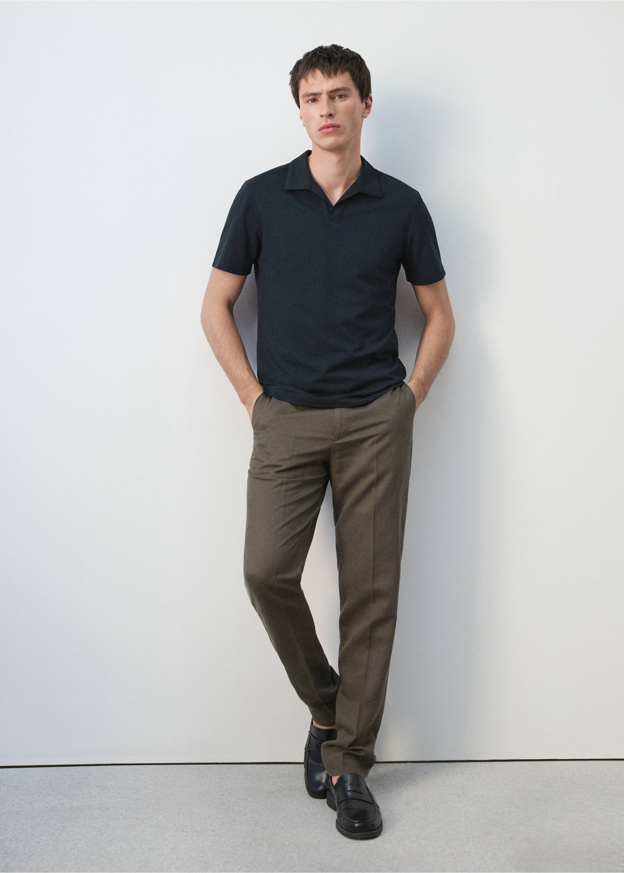 Slim fit piqué polo - Details of the article 6, Navy. Ref: 27074430-00.