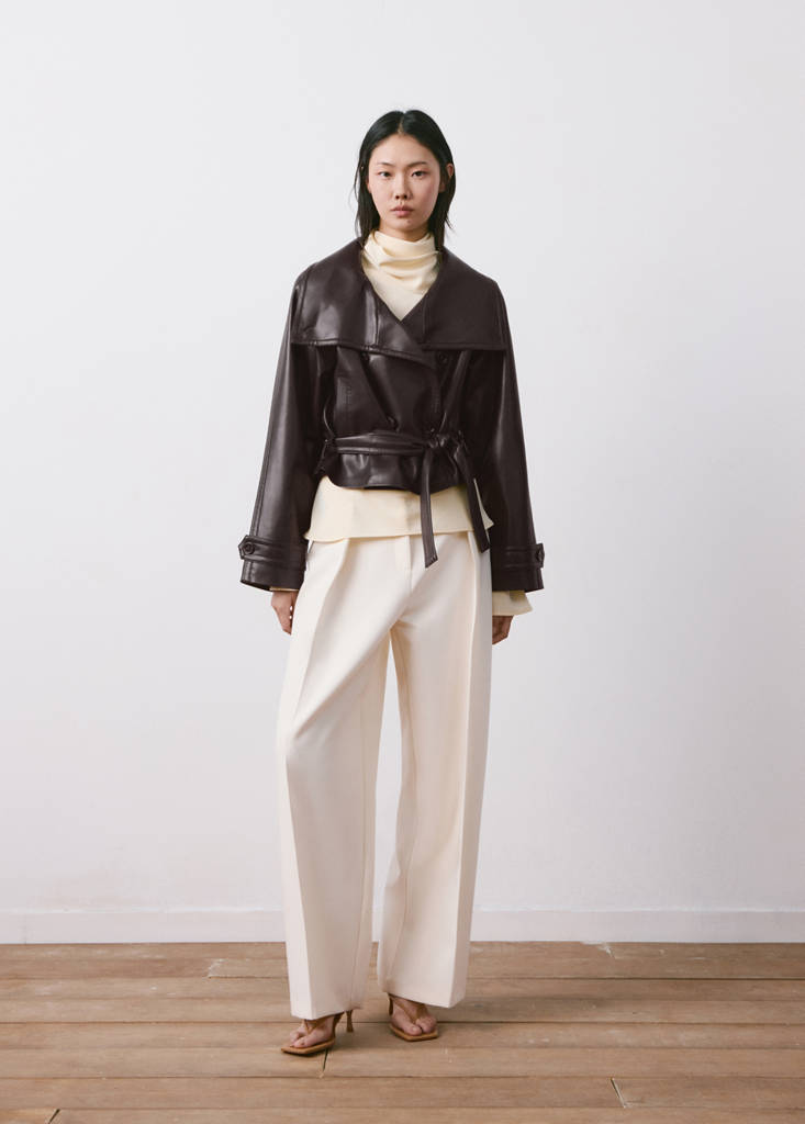 Faux-leather jacket with maxi lapels — Maroon