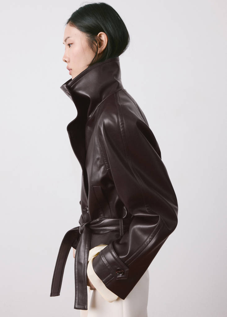 Faux-leather jacket with maxi lapels — Maroon