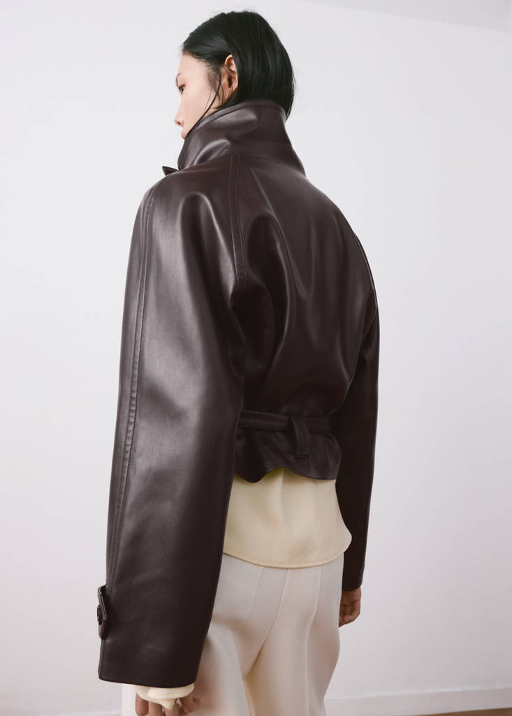 Faux-leather jacket with maxi lapels — Maroon