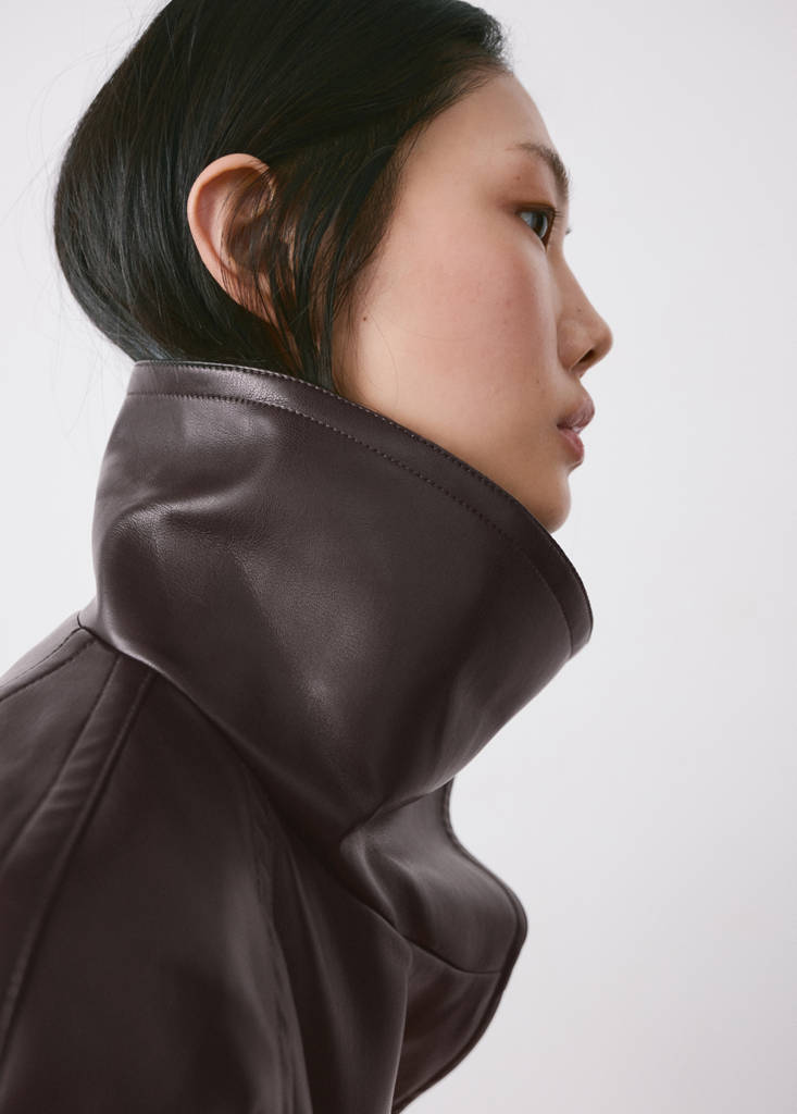Faux-leather jacket with maxi lapels — Maroon