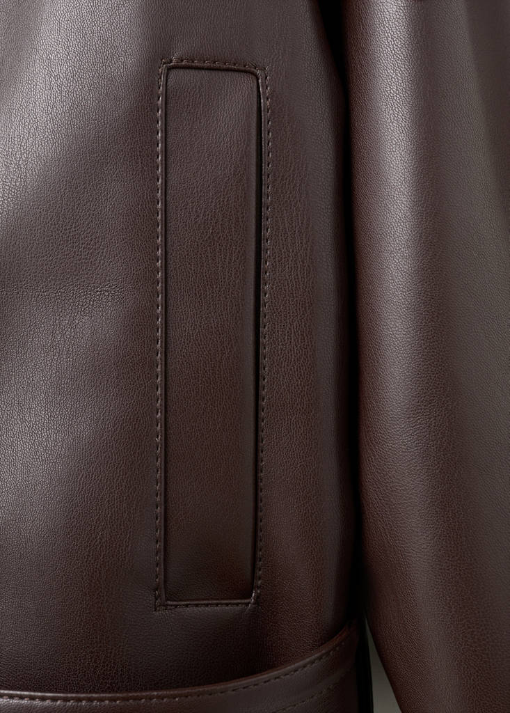 Faux-leather jacket with maxi lapels — Maroon