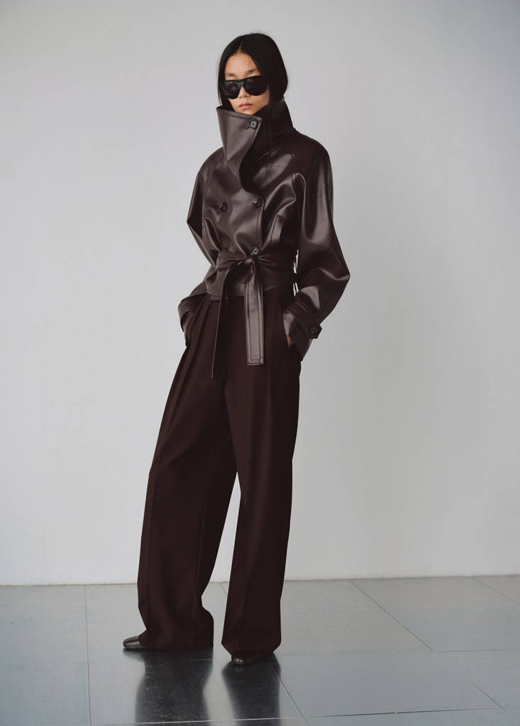 Faux-leather jacket with maxi lapels — Maroon