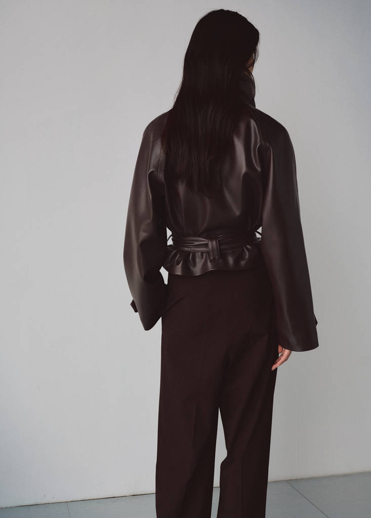 Faux-leather jacket with maxi lapels — Maroon