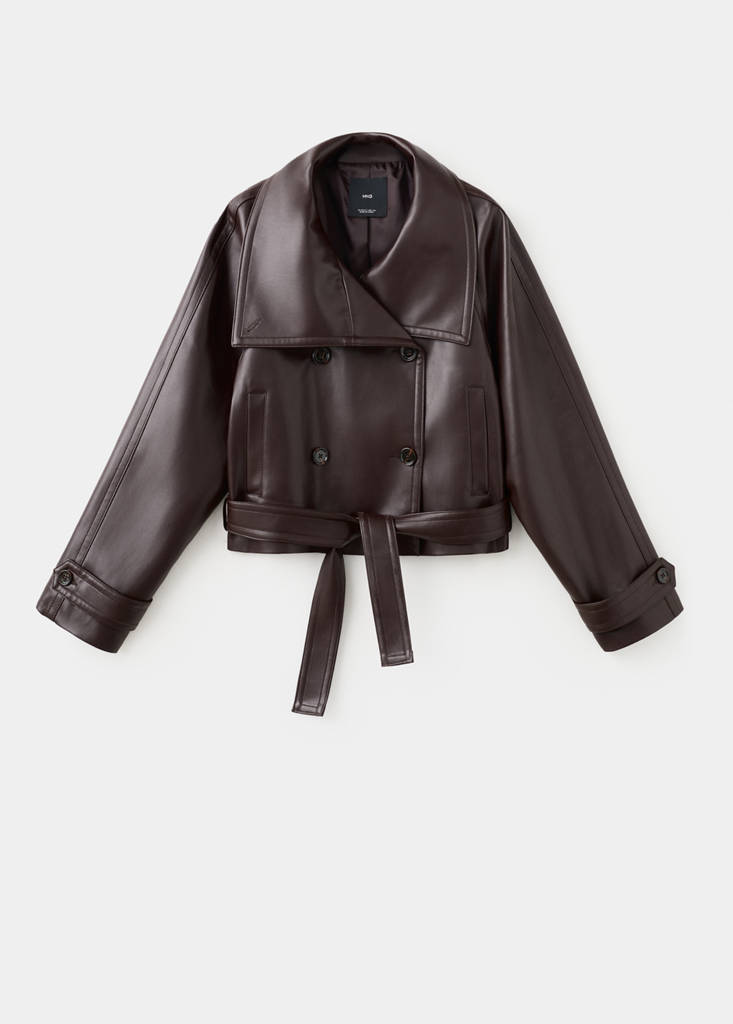 Faux-leather jacket with maxi lapels — Maroon