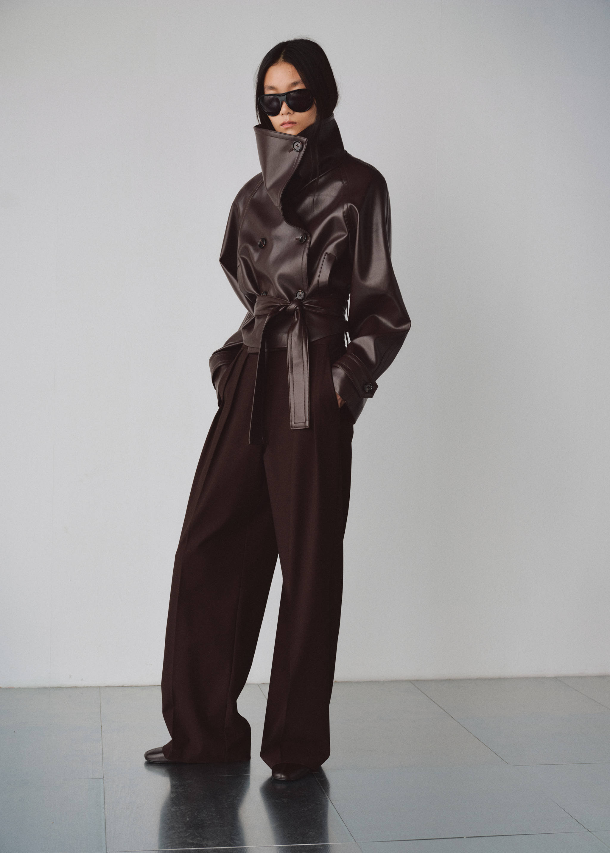 Τζάκετ με μεγάλο γιακά συνθετικό δέρμα - Γενικό πλάνο