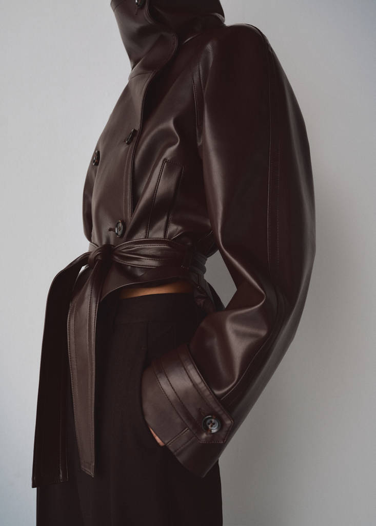 Faux-leather jacket with maxi lapels — Maroon