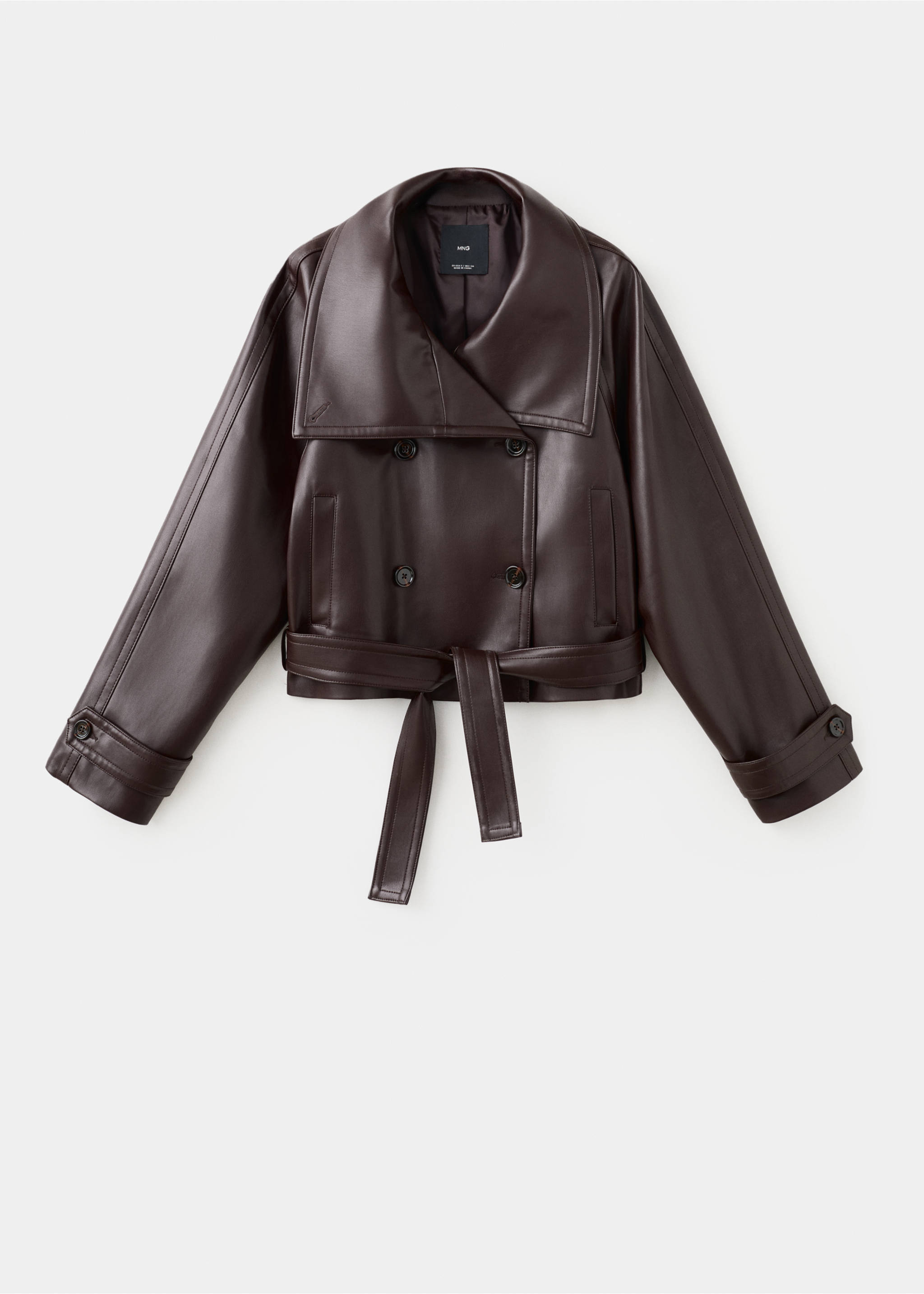 Faux-leather jacket with maxi lapels - Article without model, Maroon. Ref: 27074433-00.
