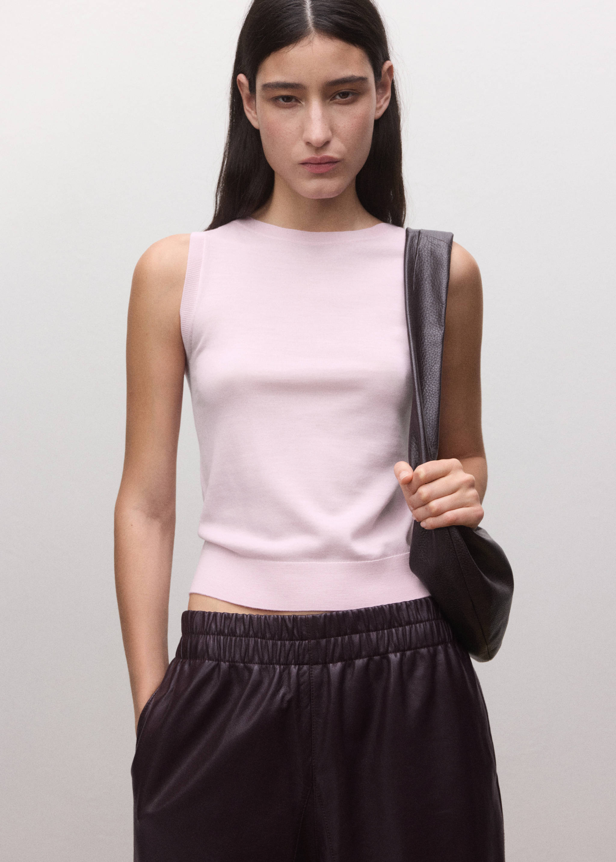 Fitted top in 100% wool - Medium plane, Pink. Ref: 27074440-00.