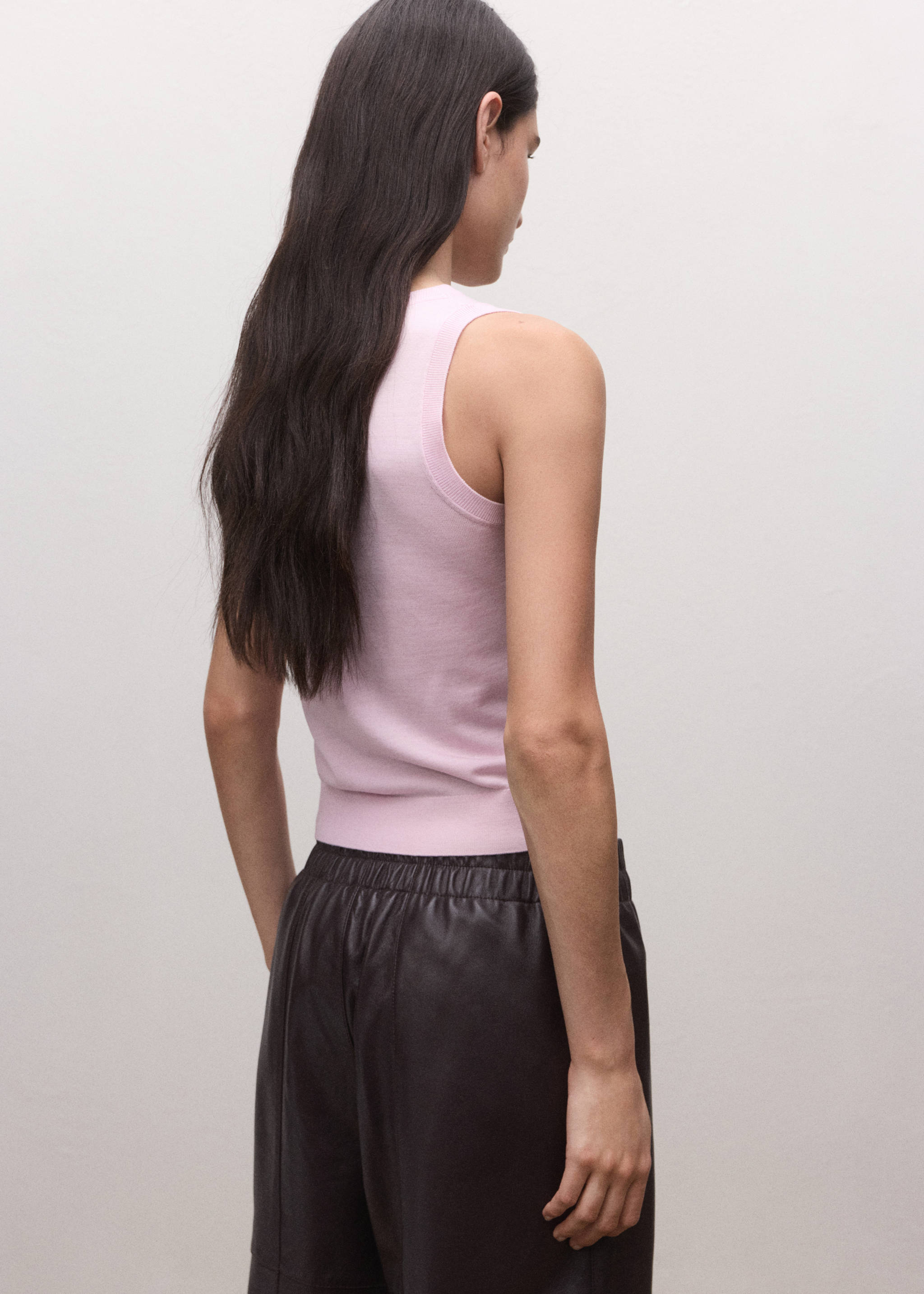 Fitted top in 100% wool - Reverse of the article, Pink. Ref: 27074440-00.