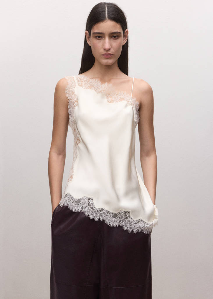 Asymmetric satin lace top
