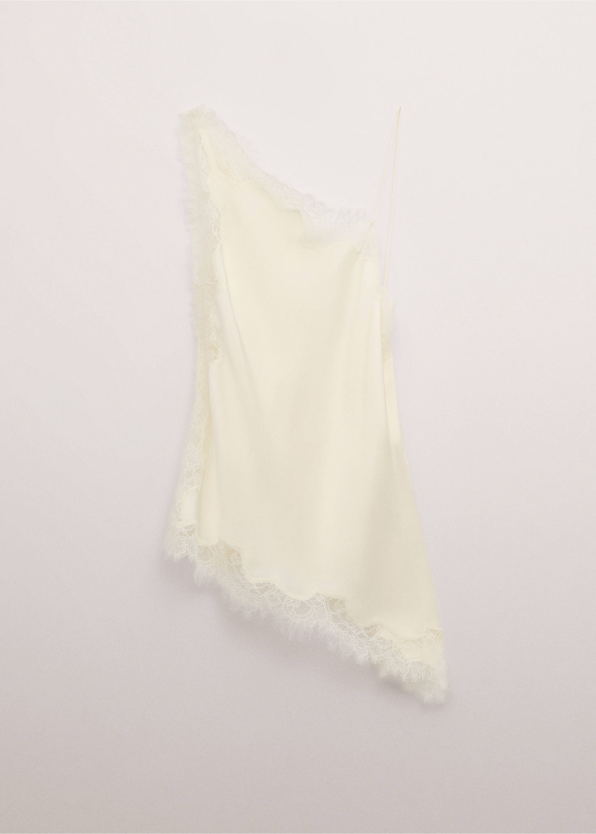 Asymmetric satin lace top - Article without model, Ecru. Ref: 27074446-00.