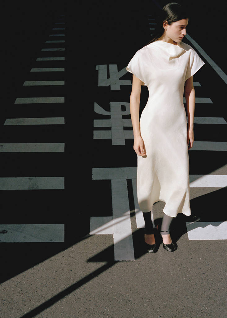 Lyocell dress with scarf detail — Ecru