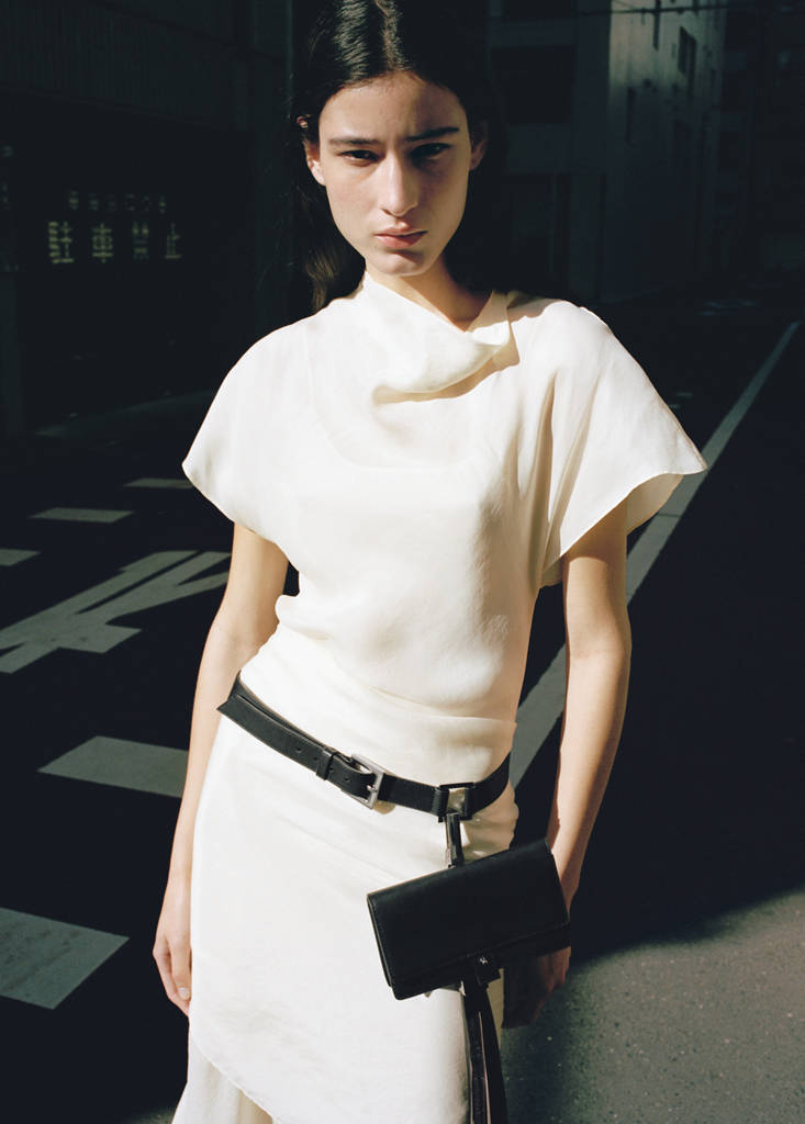 Lyocell dress with scarf detail — Ecru