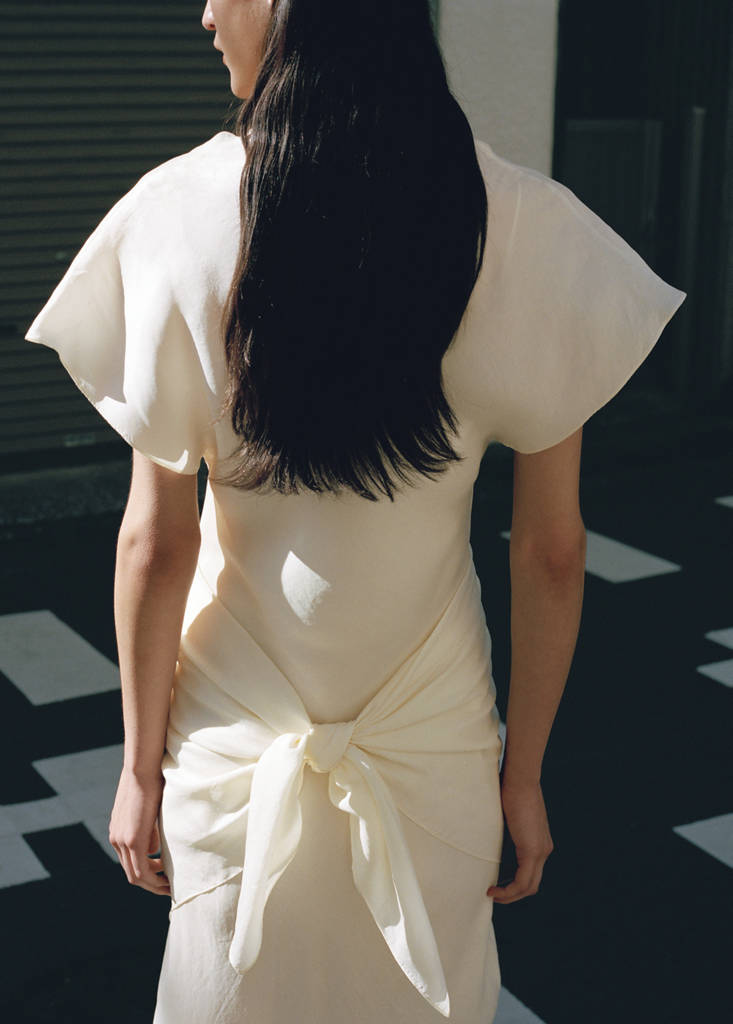 Lyocell dress with scarf detail — Ecru