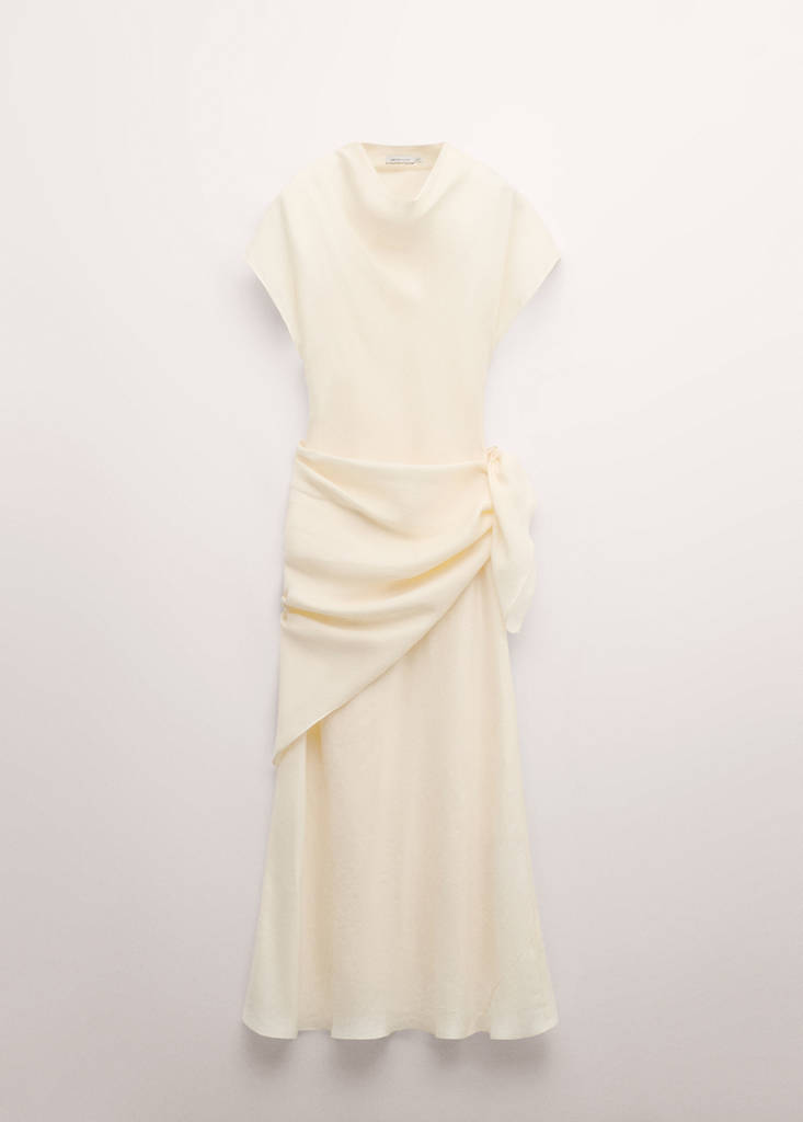 Lyocell dress with scarf detail — Ecru