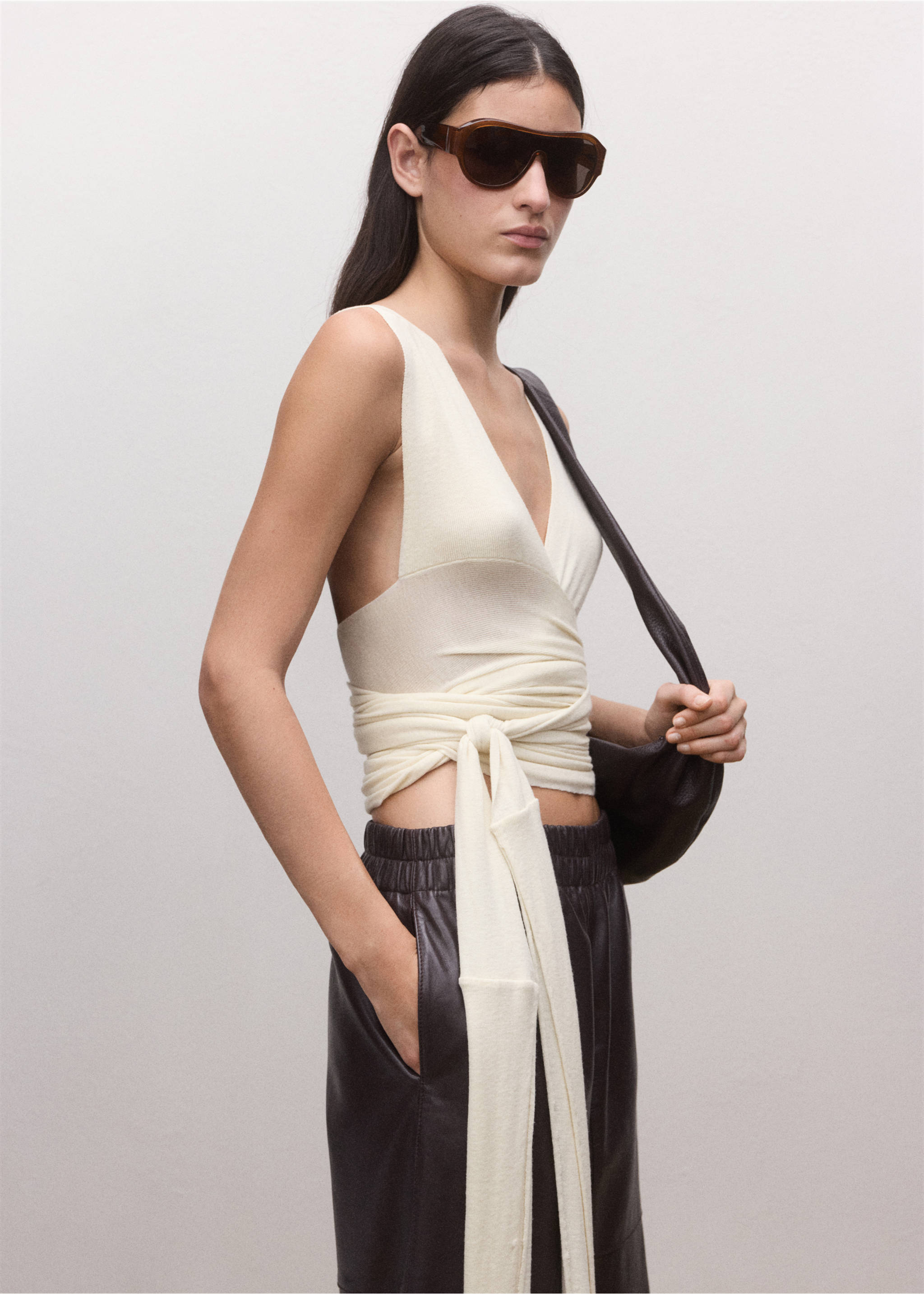 Wrap waist wool top - Medium plane, Ecru. Ref: 27074449-00.