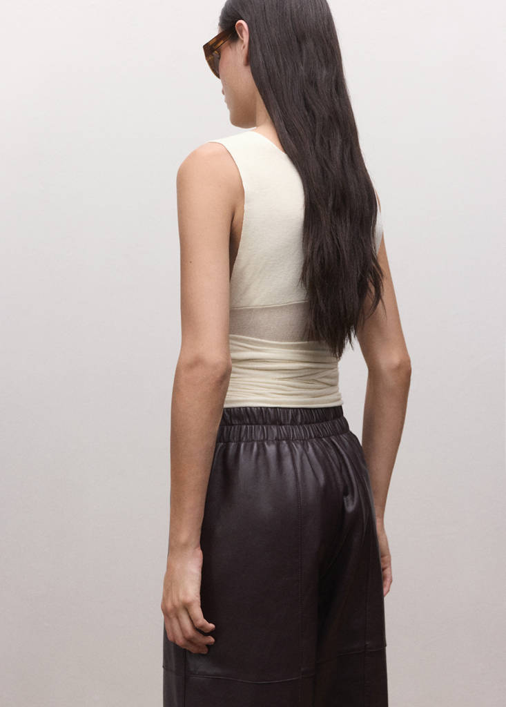Wrap waist wool top — Ecru