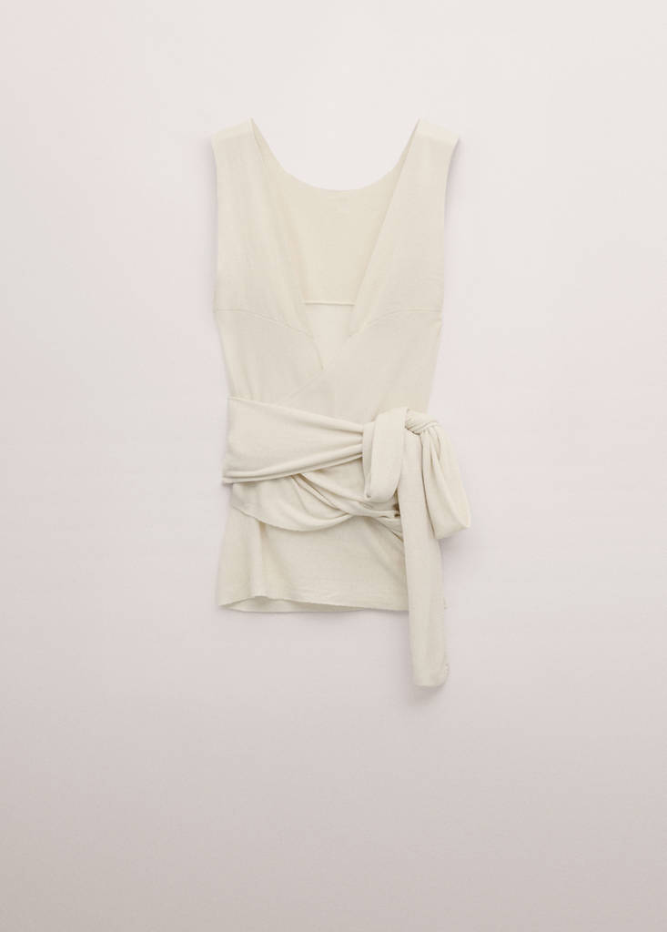 Wrap waist wool top — Ecru