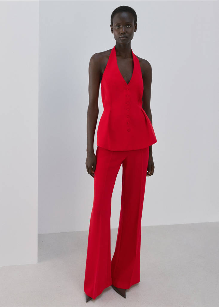 Peplum top with halter neck — Red