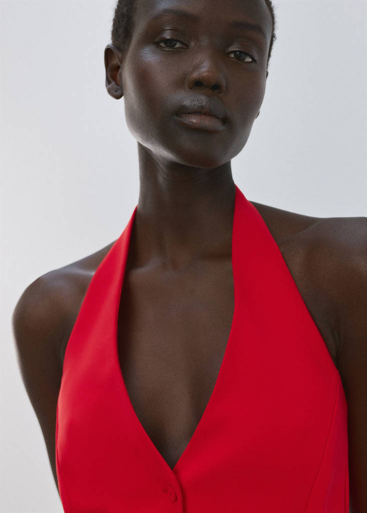 Peplum top with halter neck — Red