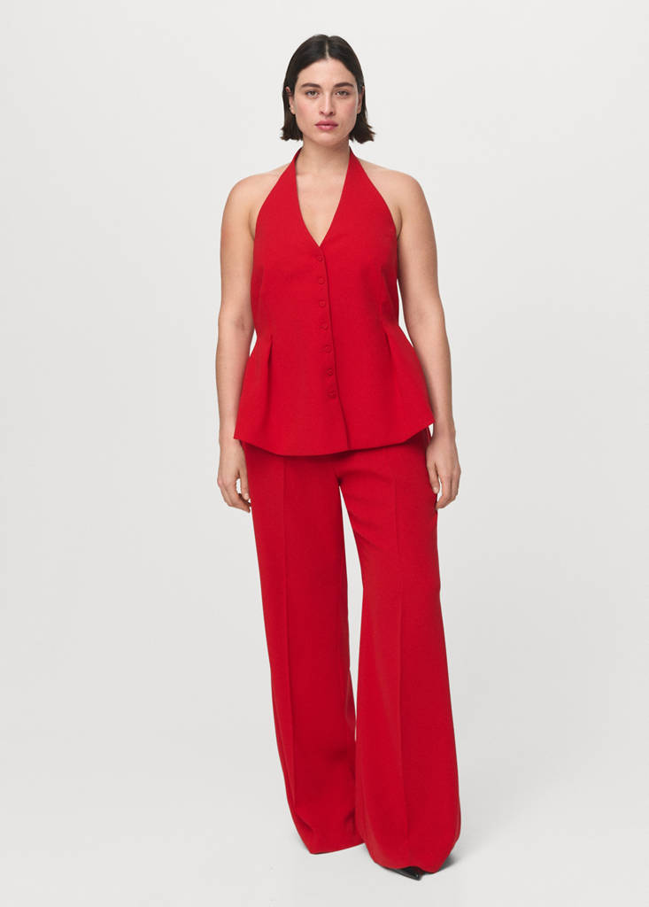 Peplum top with halter neck — Red