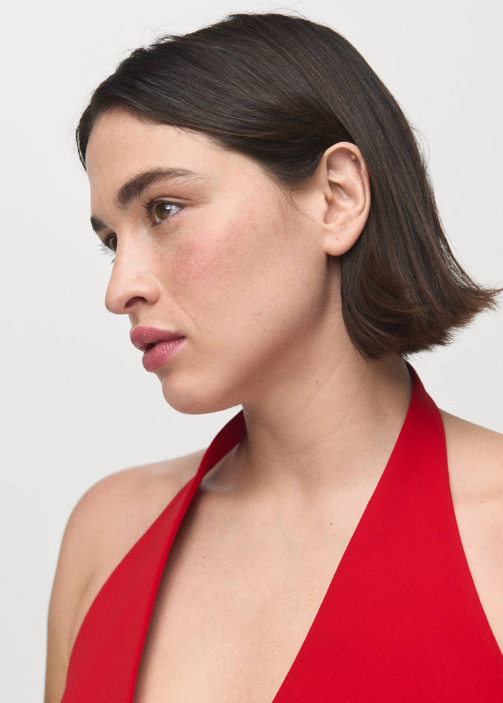 Peplum top with halter neck — Red