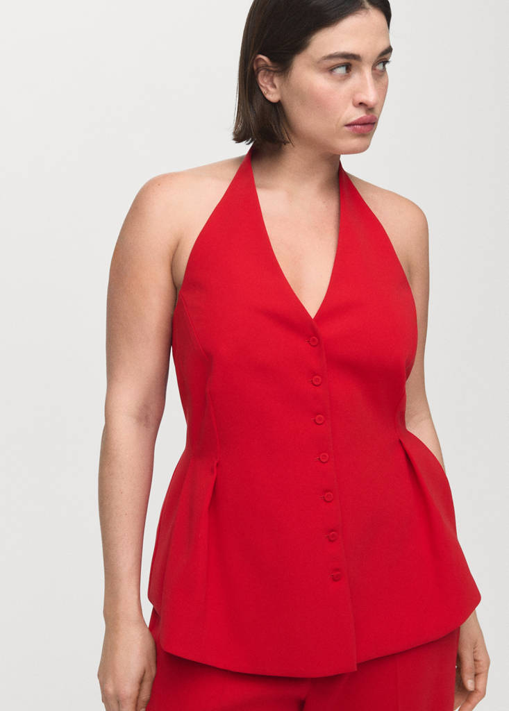 Peplum top with halter neck — Red