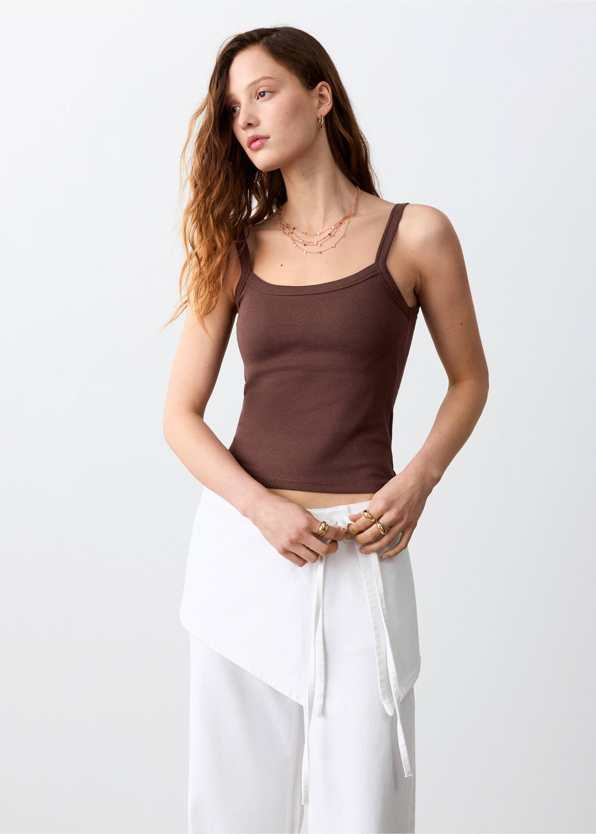 Cotton tank top - Medium plane, Brown. Ref: 27074777-00.