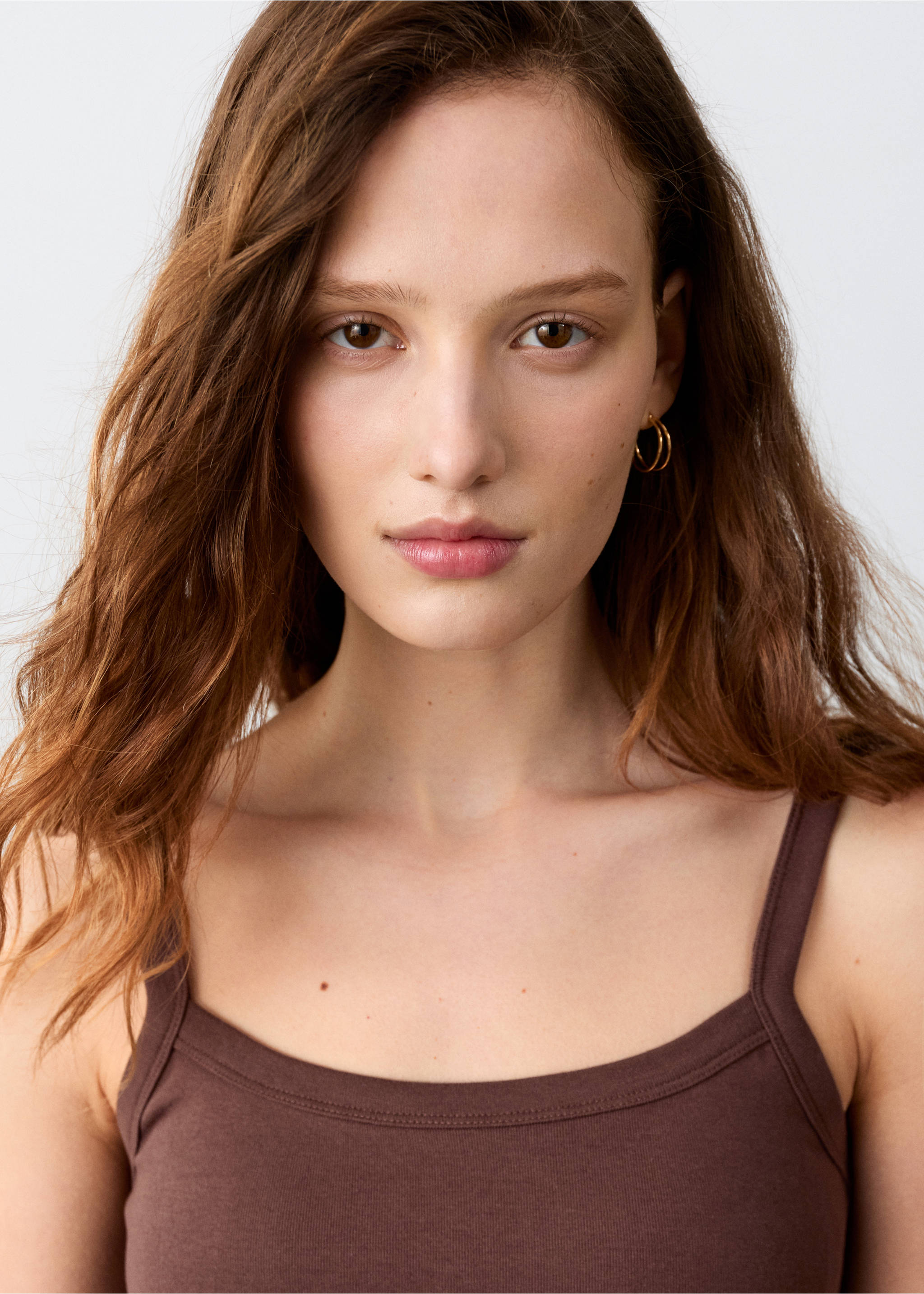 Cotton tank top - Details of the article 1, Brown. Ref: 27074777-00.