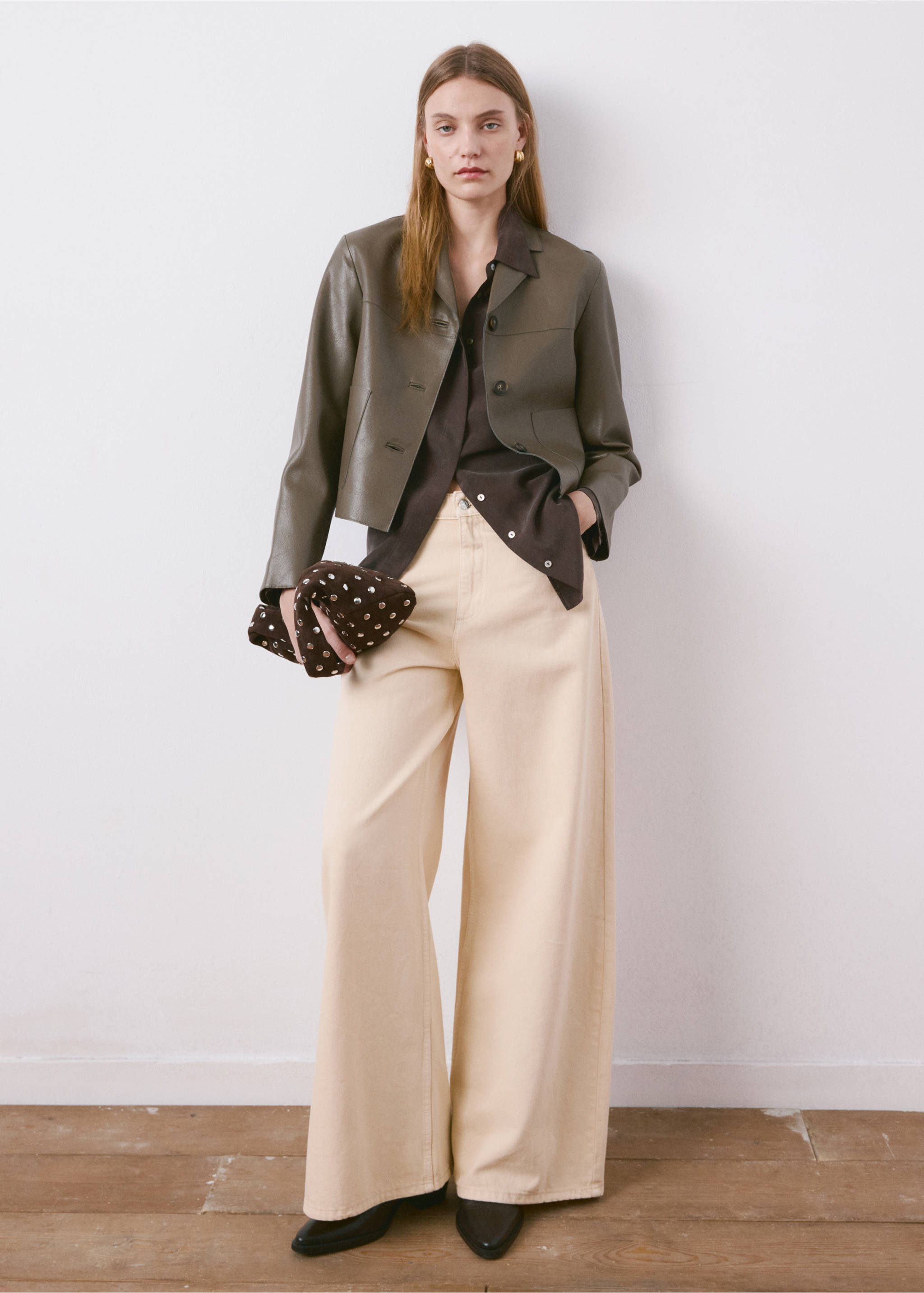 Faux-leather jacket with pockets - General plane, Olive Green. Ref: 27074780-00.