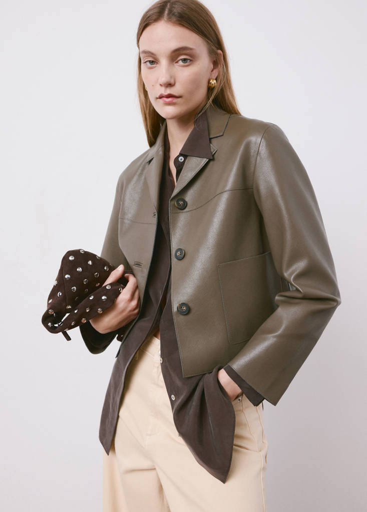 Faux-leather jacket with pockets — Olive Green