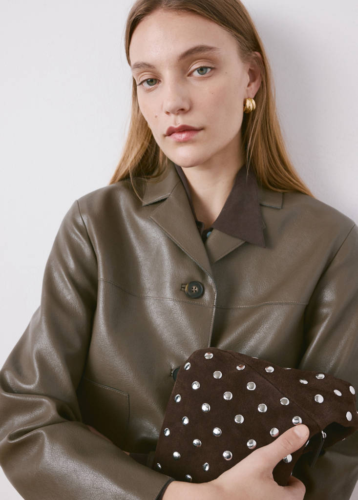 Faux-leather jacket with pockets — Olive Green