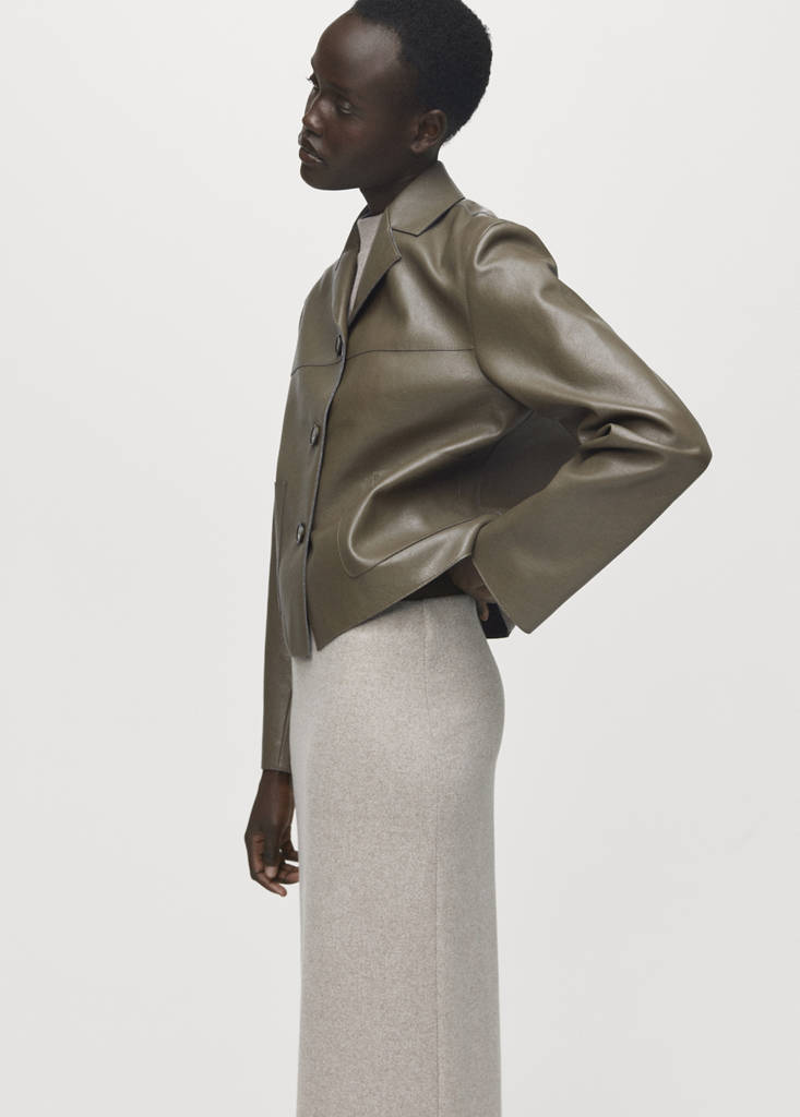 Faux-leather jacket with pockets — Olive Green