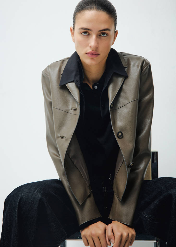 Faux-leather jacket with pockets — Olive Green