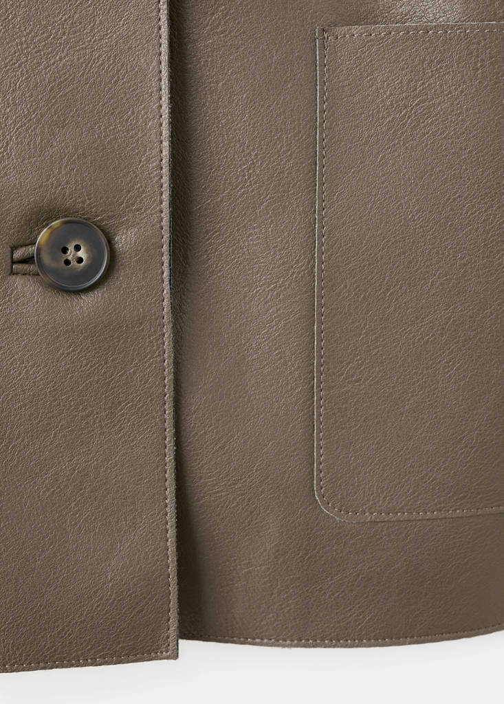 Faux-leather jacket with pockets — Olive Green