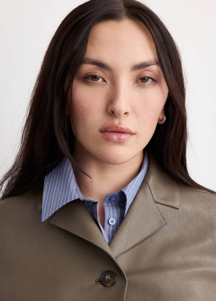 Faux-leather jacket with pockets — Olive Green