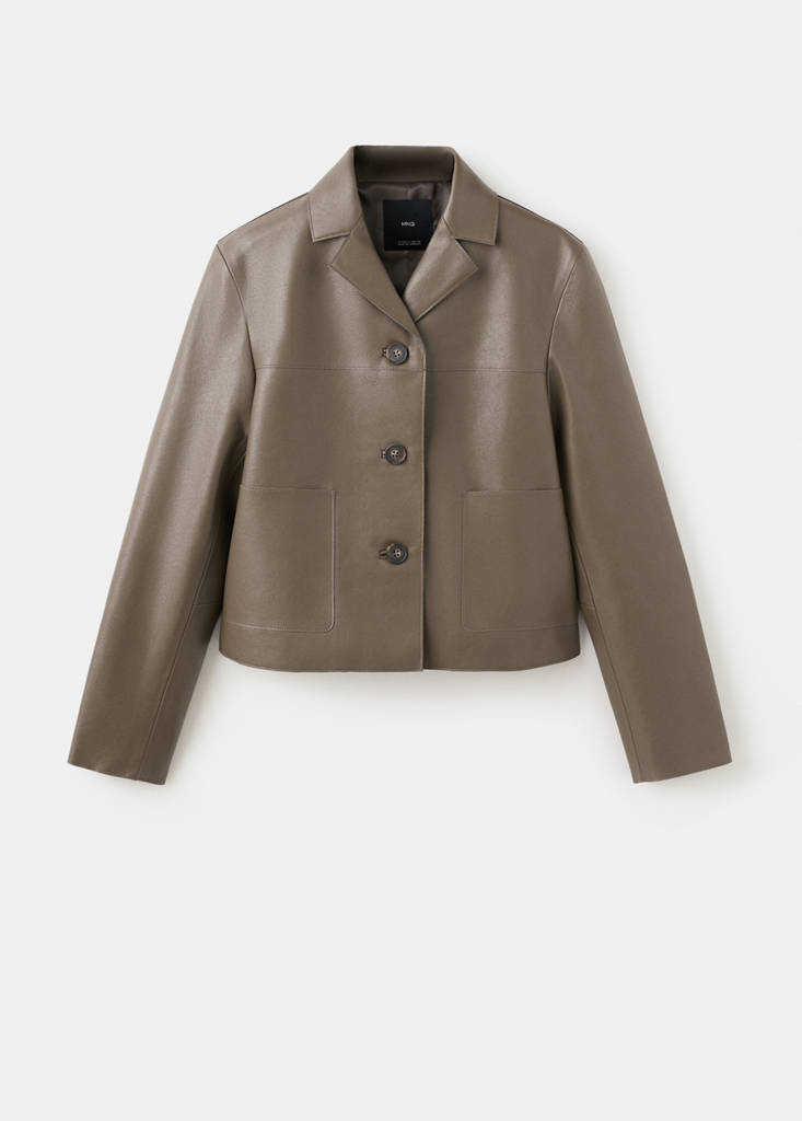 Faux-leather jacket with pockets — Olive Green