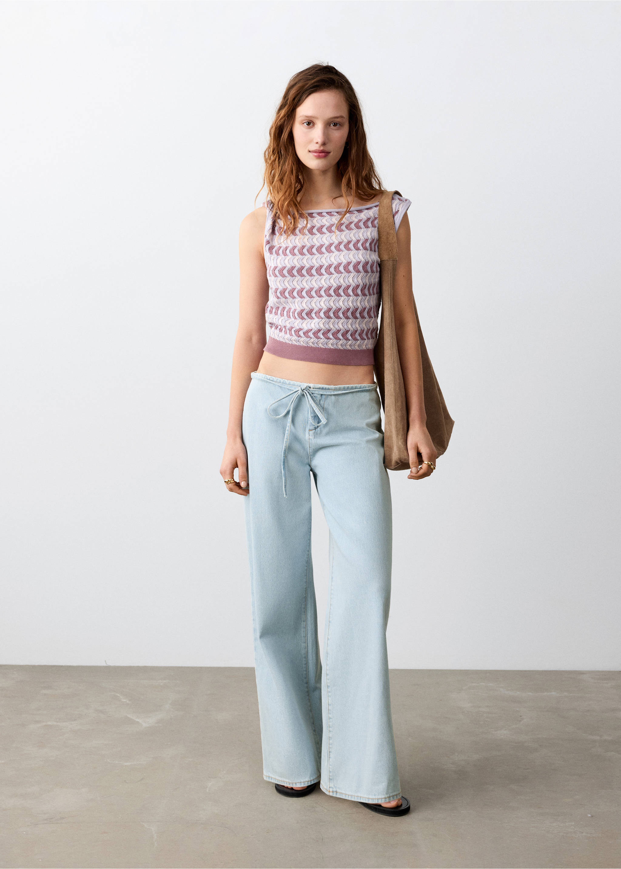 Wide leg tie-waist jeans - General plane, Bleach Blue. Ref: 27075156-00.