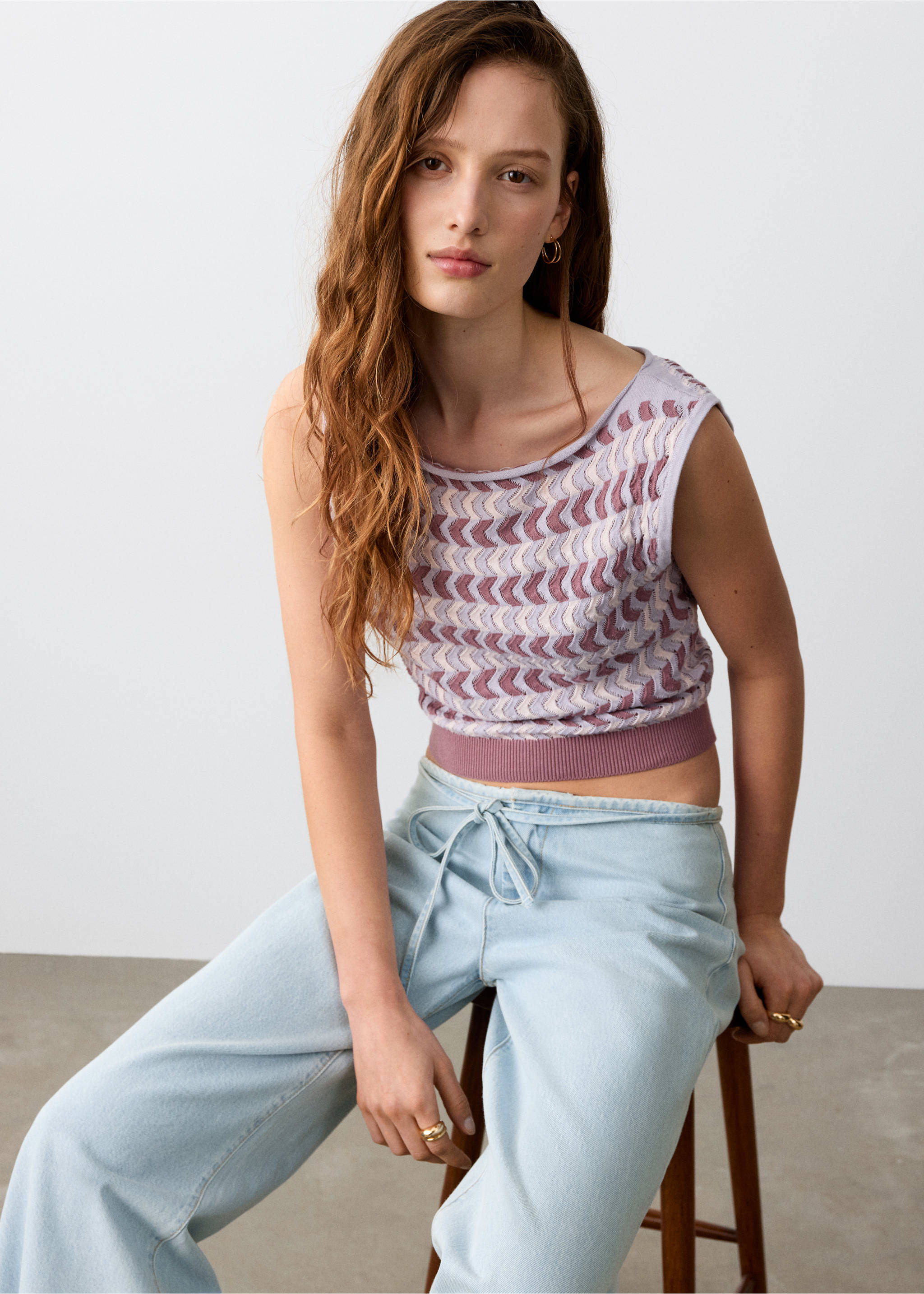 Wide leg tie-waist jeans - Details of the article 1, Bleach Blue. Ref: 27075156-00.