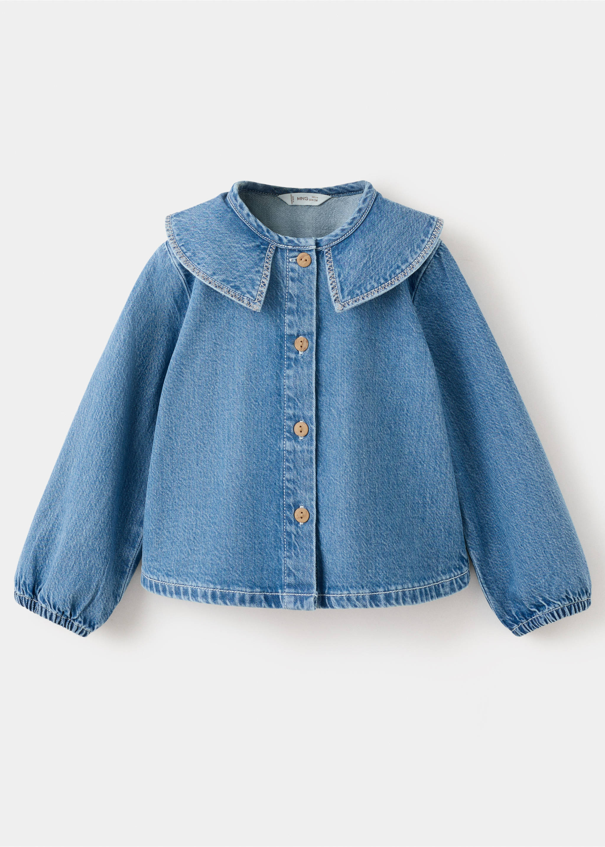Denim blouse with a babydoll collar - Article without model, Medium Blue. Ref: 27075157-00.
