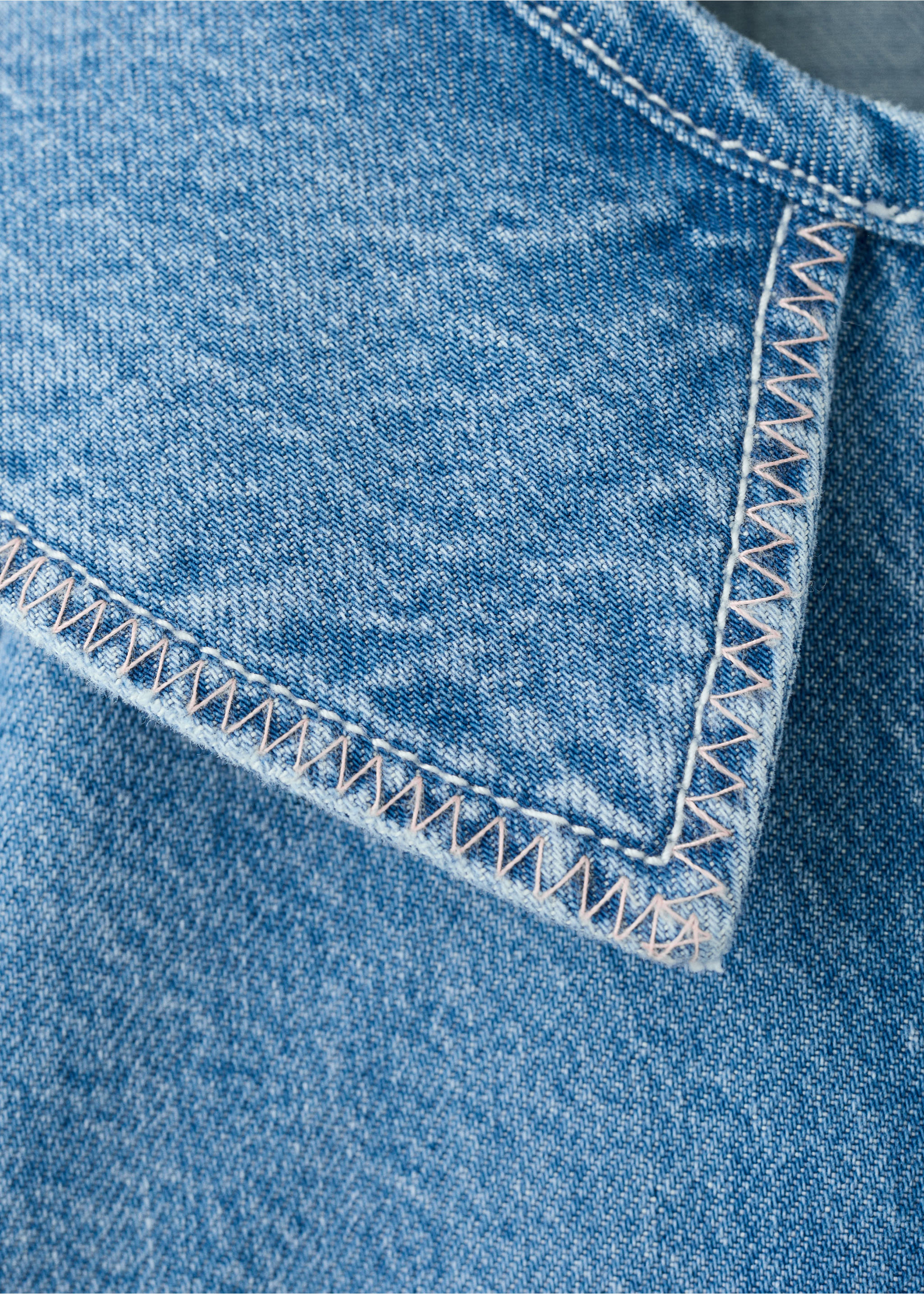 Denim blouse with a babydoll collar - Details of the article 8, Medium Blue. Ref: 27075157-00.