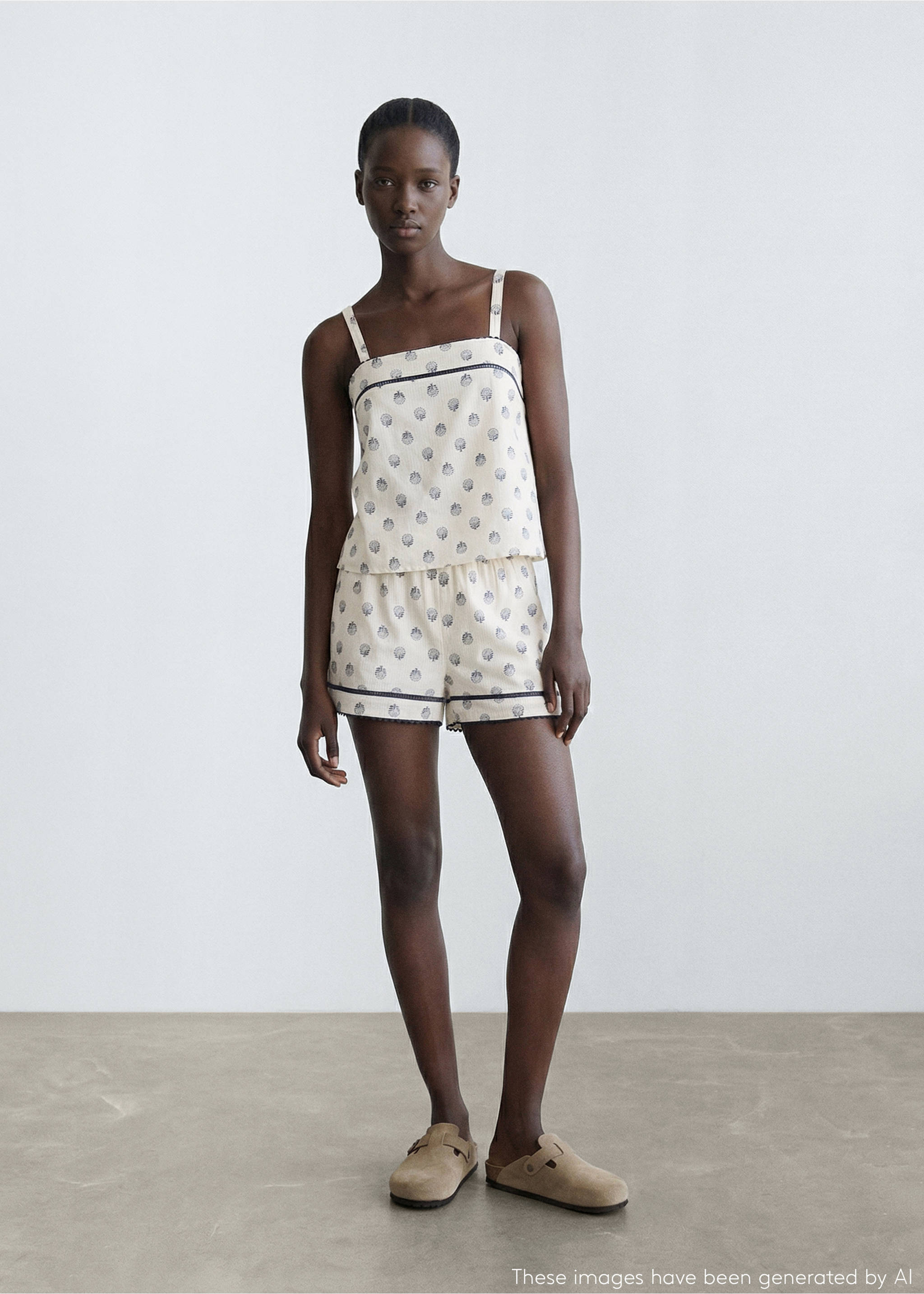 Pijama curt estampat - Pla general, Blanc trencat. Ref: 27075809-00.