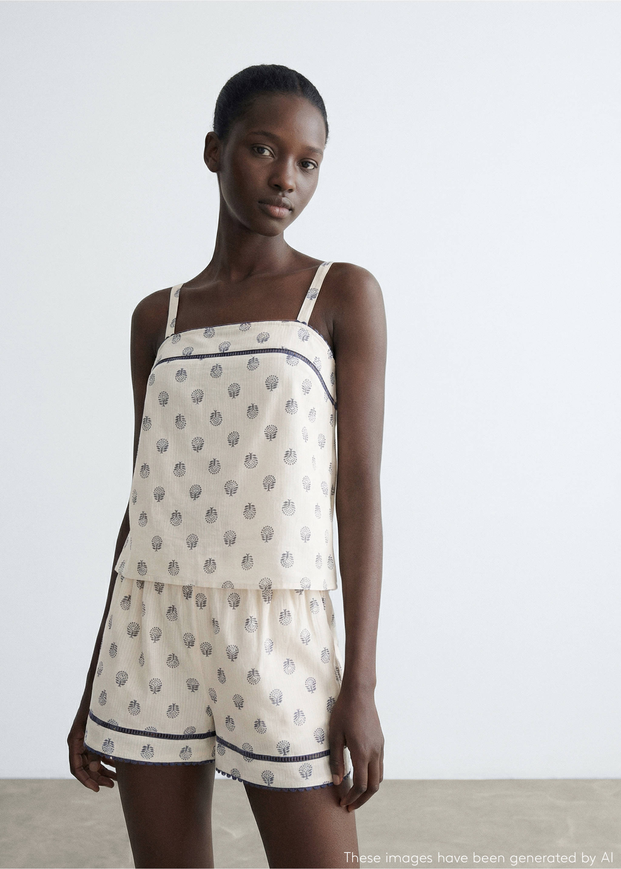 Pijama curt estampat - Pla mig, Blanc trencat. Ref: 27075809-00.