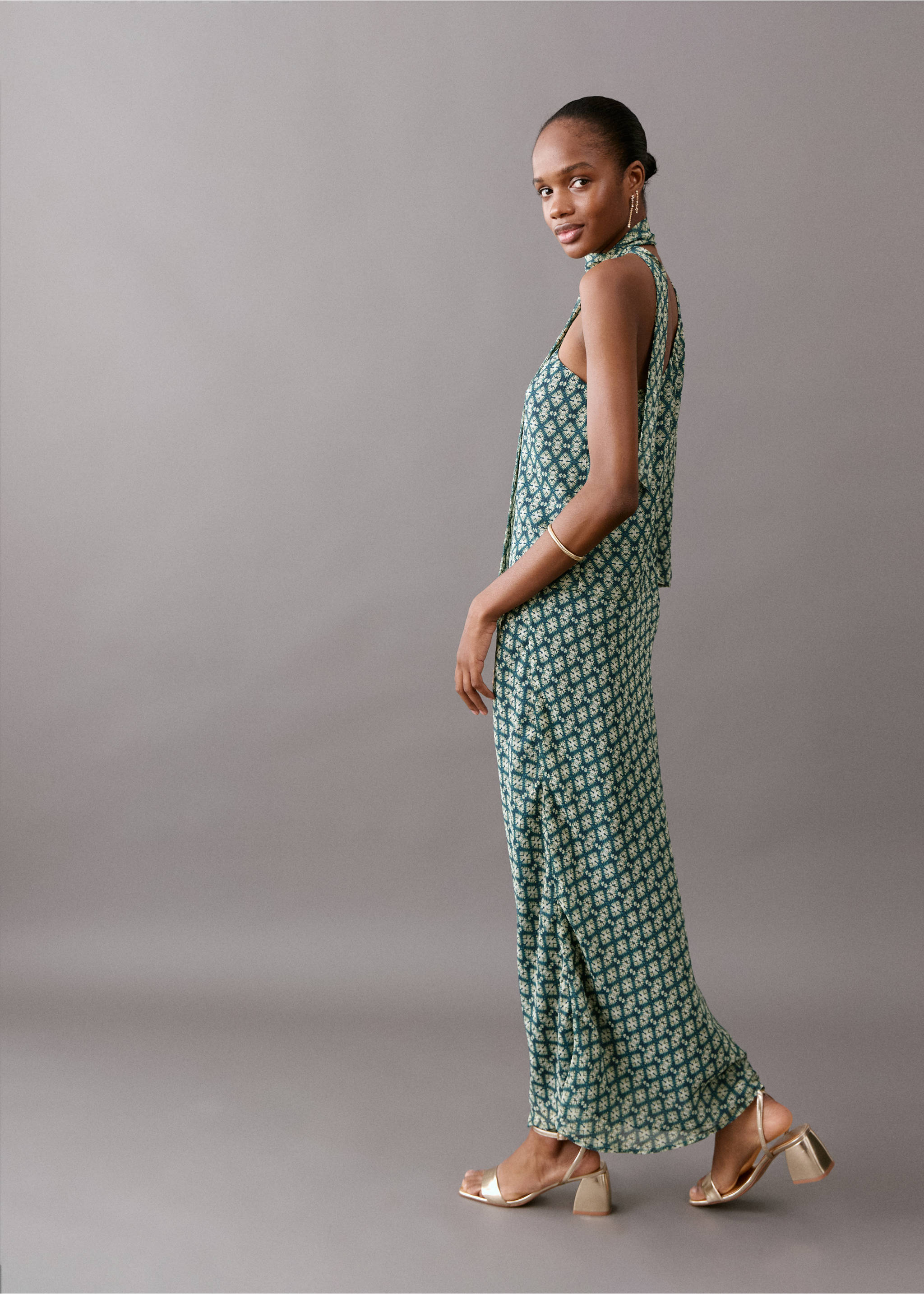 Fließender, bedruckter Rock - Mittlere Ansicht, Petrolblau. Ref: 27075811-00.