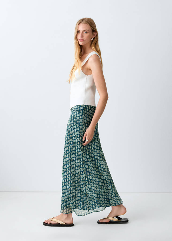 Flowy printed skirt — Petrol Blue